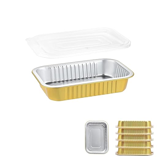 MESTAEK 118oz Aluminum Foil Pans with Lids & Handles, 5 Pack