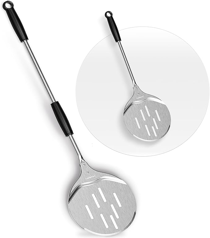 AmeierGro Pizza Peel & Turner, 9" Pizza Spatula with Extendable Handle (26-36" Length)