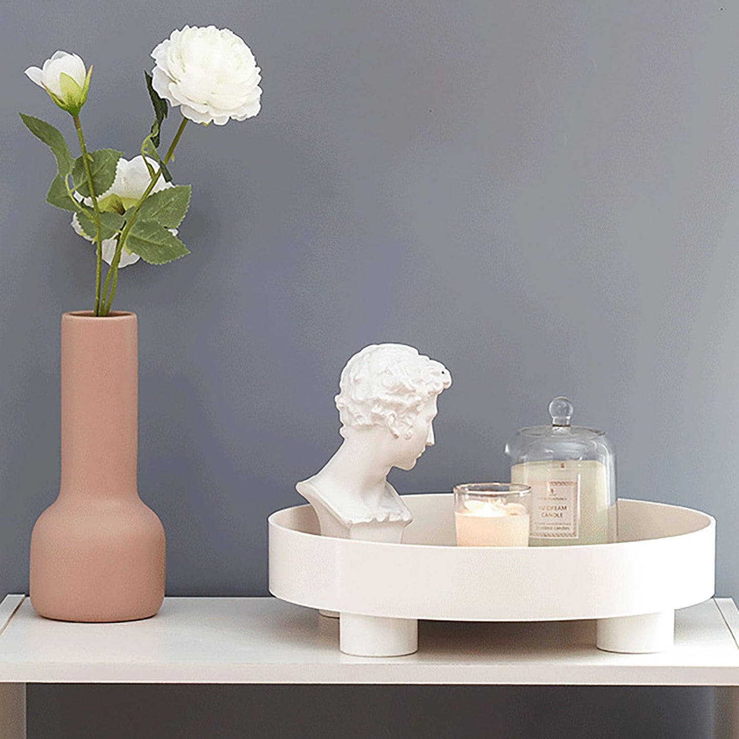 Decorative Tray Coffee Table Tray Round Trays for Home Decor Bathroom Counter Tray Perfume Organizer for Dining Table, Dresser, Kitchen, Large White