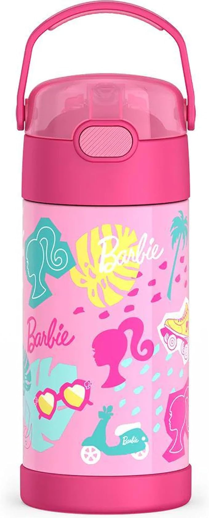 THERMOS FUNTAINER Water Bottle with Straw - 12 Ounce - Kids Stainless Steel Vacuum Insulated Water Bottle with Lid, Barbie