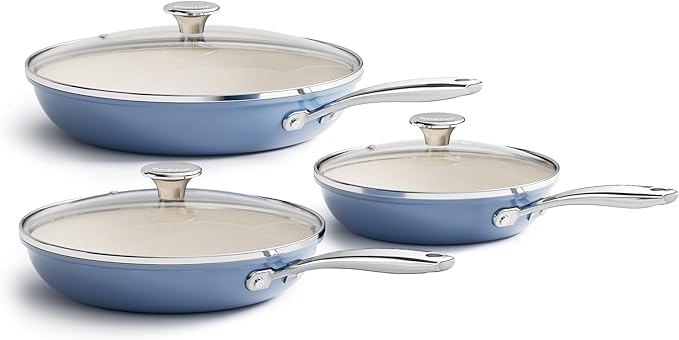 Redchef Nonstick 6-Piece Fry Pan Set, 8, 9.5, and 11 Inch Frying Pans with Tempered Glass Lids, Stay-Cool Handles, Dishwasher & Oven Safe, Induction Safe, Compatible with All Cooktops, Green