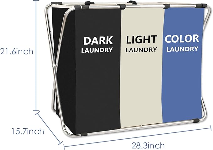 1-Pack Large Laundry Basket, Waterproof, Freestanding Laundry Hamper, Collapsible Tall Clothes Hamper with Handles for Clothes Toys in the Dorm & Family Closet Storage and Organizer (Blue)