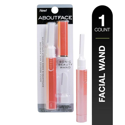 About Face Sonic Beauty Wand - Electric Facial Hair Remover and Bonus Eyebrow Shaper, Ideal for Shaving, Exfoliating and Brow Shaping, Epilator for Men & Women