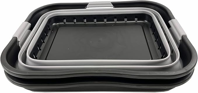 SAMMART 42L (11 gallon) Collapsible Plastic Laundry Basket - Foldable Pop Up Storage Container/Organizer - Portable Basket - Space Saving Hamper (Black/Alloy Grey (Set of 2))