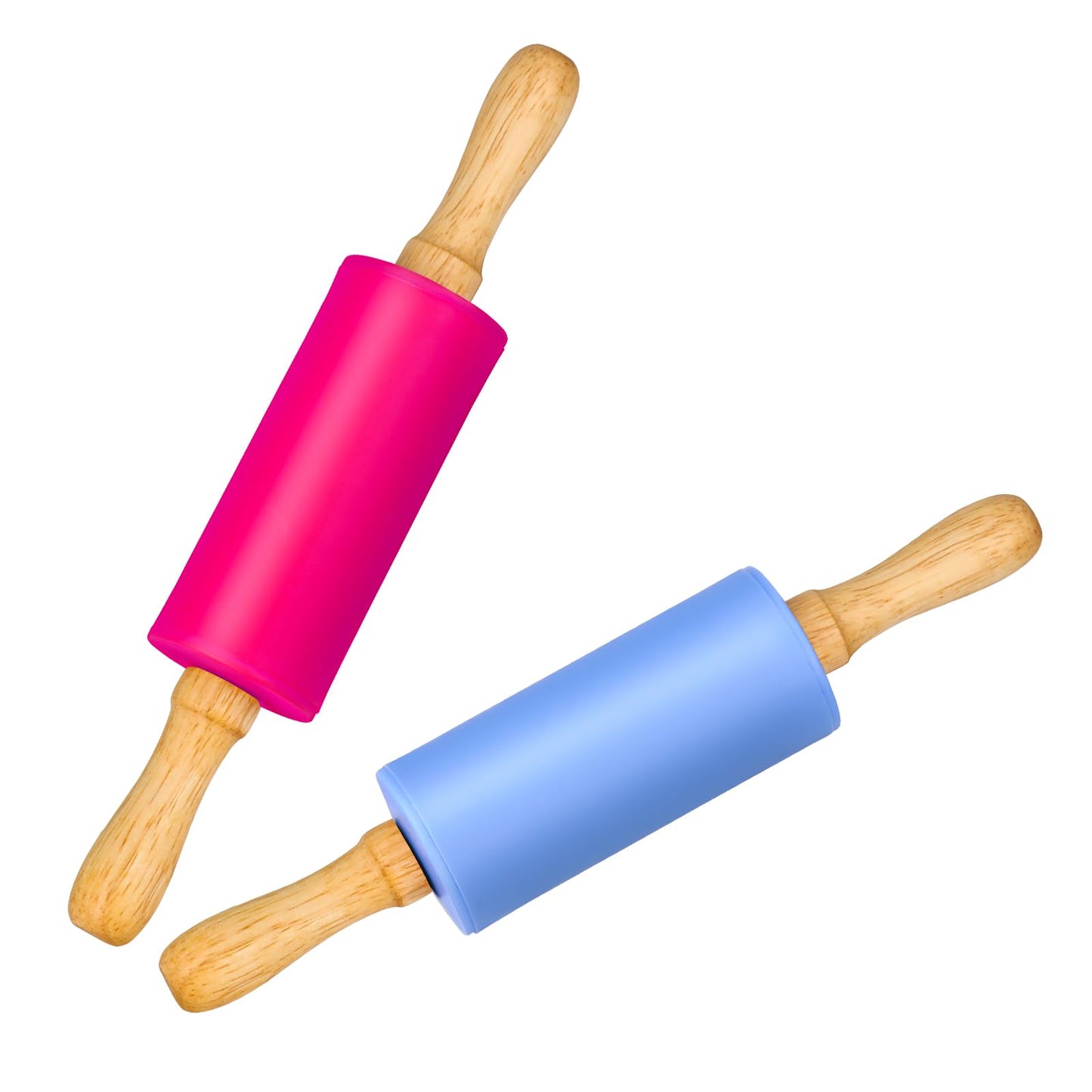 Honglida Mini Silicone Rolling Pin for Kids, Non-stick Surface Wood Handle, 9 Inch 2 Pack