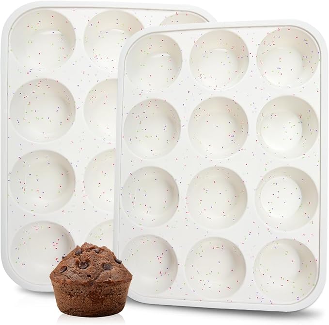 CAKETIME Silicone Muffin Pan, Metal Reinforced Frame Cupcake Pan 12 Cups Regular Size Easy to Move in or Out of Oven Non-Stick (1)