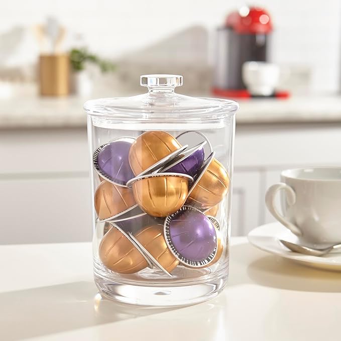 STORi Premium Quality Clear Plastic Makeup and Cotton Ball Holder | 60-oz Apothecary Jar with Lid | Perfect Storage Container to Organize Bathroom and Vanity