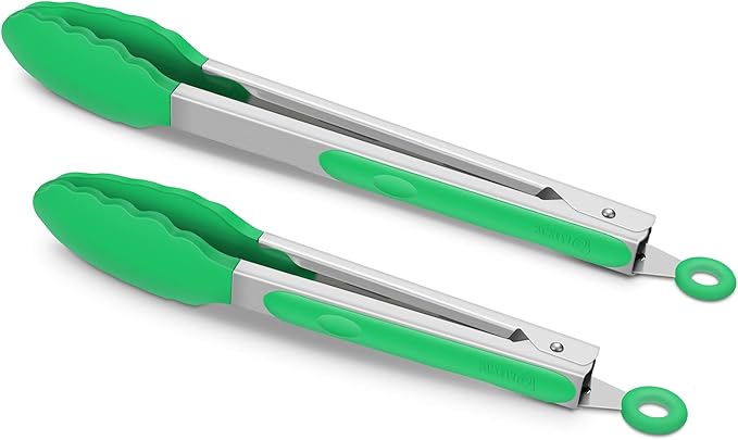 2 Pack Silicone Kitchen Tongs, 9 & 12 Inch, Stainless Steel, Purple