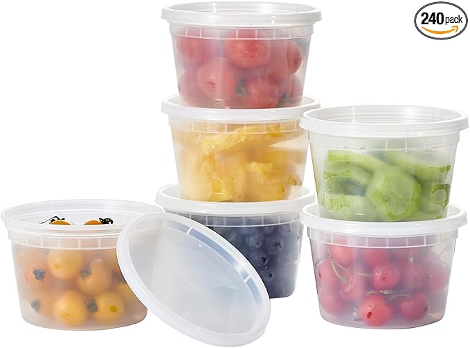 [240Set-8oz] Plastic Deli Food Storage Containers With Lids Disposable Clear Small Togo Jars Bowls For Soup, Meal Prep, Slime | BPA Free | Stackable | Leakproof | Microwave | Dishwasher | Freezer Safe
