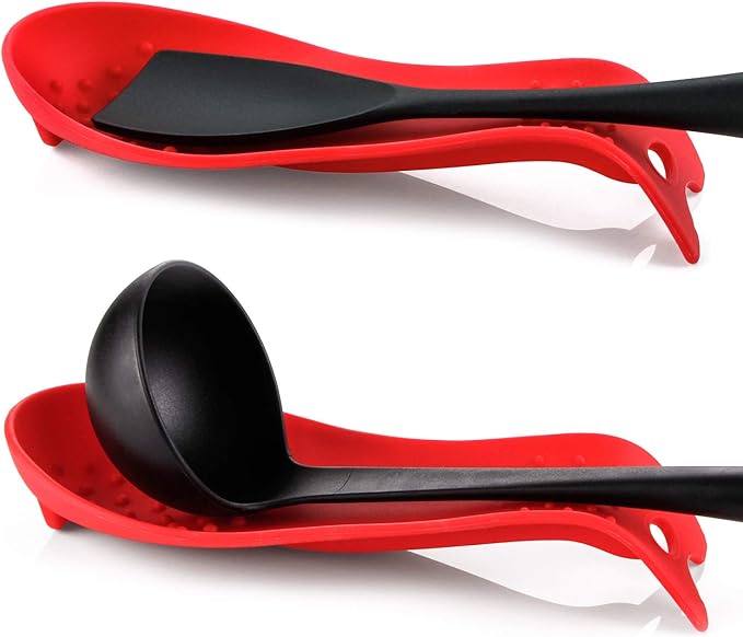 MSY BIGSUNNY Silicone Spoon Rest for Stove Top, Heat Resistant Spoon Rest, Cooking Utensils Holder for Kitchen Counter - (Set of 2, Black)