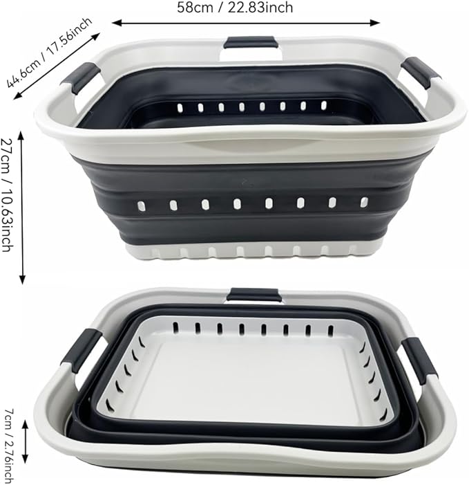 SAMMART 42L (11 gallon) Collapsible Plastic Laundry Basket - Foldable Pop Up Storage Container/Organizer - Space Saving Hamper/Basket (Grey/Charcoal Black)