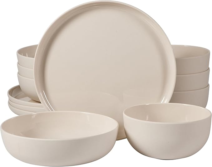 Gibson Home Casper Court 16-Piece Melamine Dinnerware Set – Green Reactive Glaze Look Plates and Bowls, Service for 4 – Top Rack Dishwasher Safe Everyday Dining Set