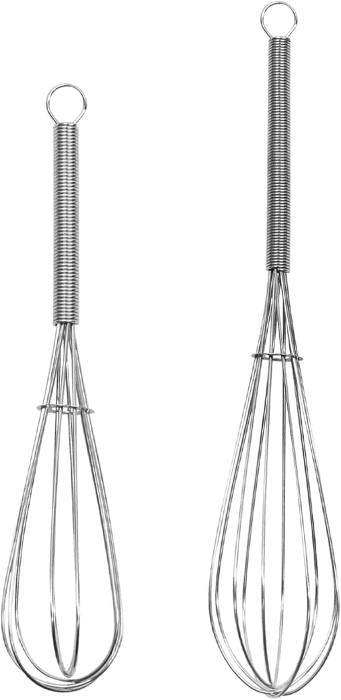 Digead Mini Wire Whisk, 3-Pack - 8, 10 & 12 Inch Small Whisk for Cooking - Ergonomic Spiral Handle, 304 Stainless Steel - Ideal for Whisking, Beating, Blending & Mixing Sauces - Silver