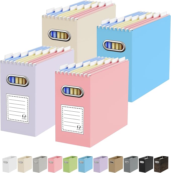 Oterri Cardboard File Organizer Box for Hanging File Folders Letter Size,File Box for Computer Desk,File Cabinet,Working Home,Office,Classroom (Variegated, Letter Size - 4 Packs)