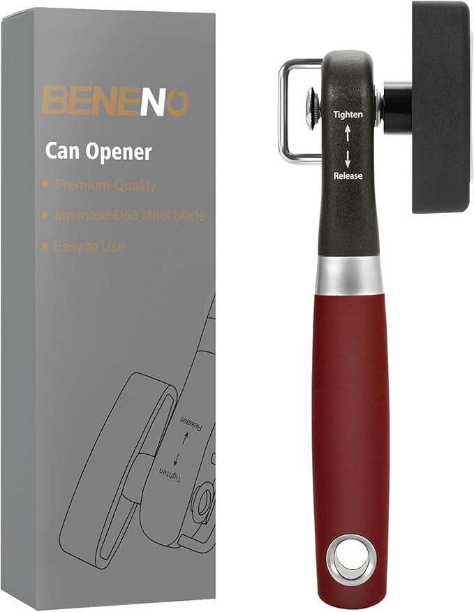 Beneno Can Opener, Manual Side Safe Cut Can Opener Smooth Edge, Black