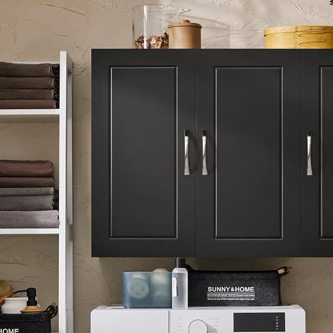 Haotian Wall Cabinet for Laundry Room, Storage Medicine Cabinet for Bathroom Kitchen Garage, Linen Tower Bath Cabinet, Floading Cabinet with Shelf, Black FRG231-L-SCH