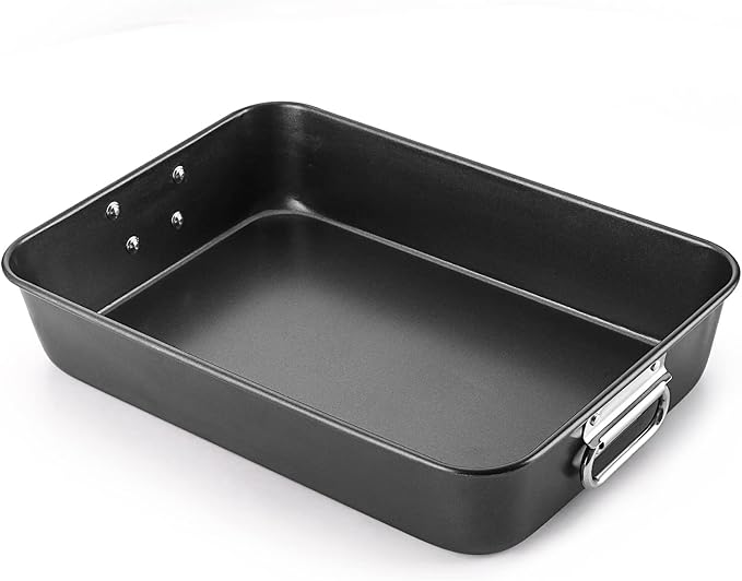 HONGBAKE Lasagna Pan 3 Inch Deep, 15x10 Baking Pan for Oven, Nonstick Cake Baking Dish for Brownie, Roasting Pans with Stainless Steel Handles, Heavy Duty, Dishwasher Safe, Dark Grey