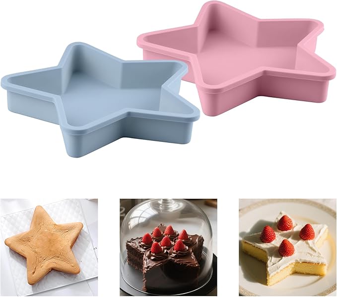 Velicber 2 Pcs Star Shaped Cake Pans 10 Inch Silicone Cake Molds, Nonstick