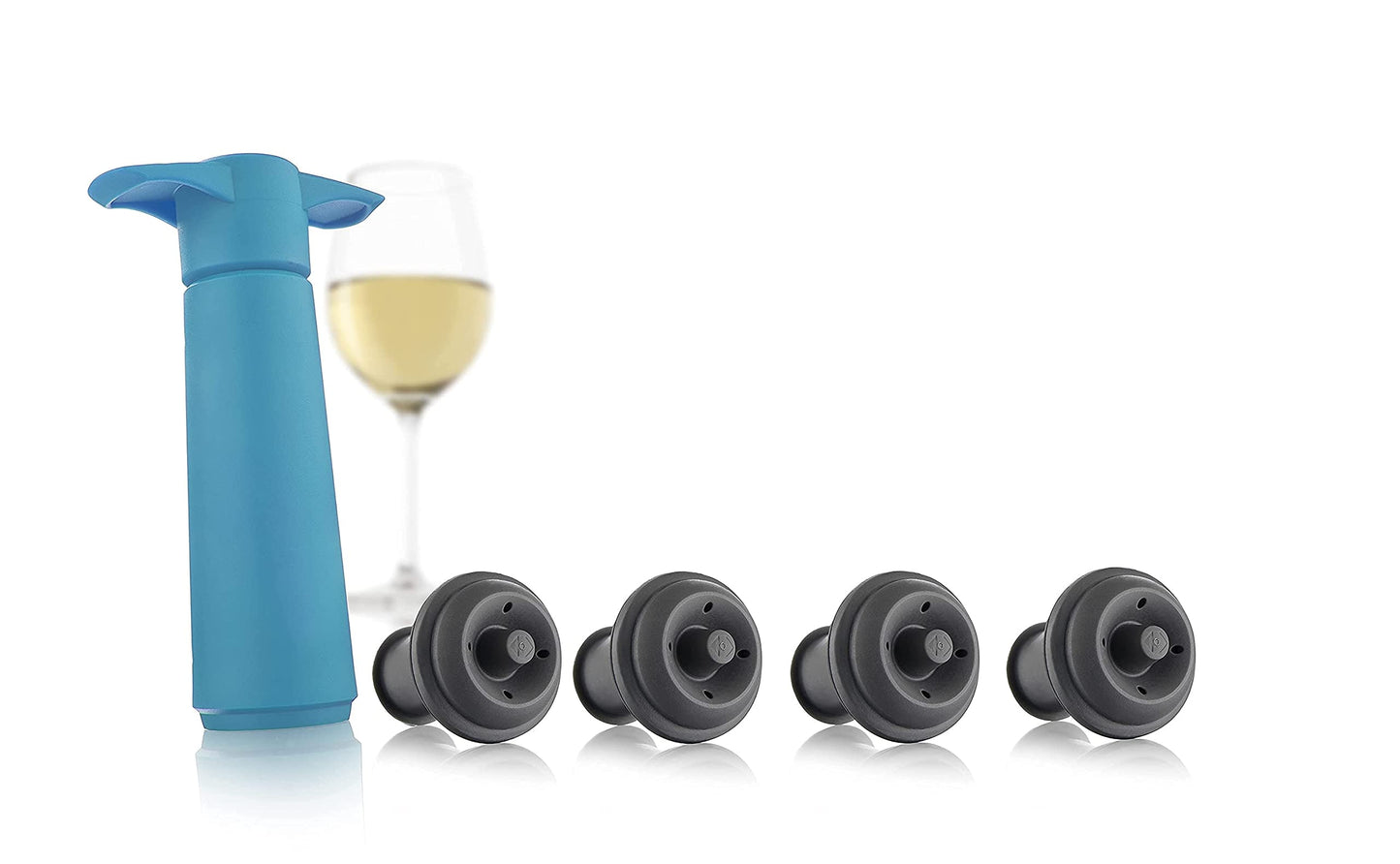Vacu Vin Original Saver Wine Bottle Stopper – With 8 Vacuum Stoppers – Preserver Wine Stopper with Pump for Red or White Wine – Wine Accessories to Keep Wine Fresh – Airtight Seal Stoppers – Blue