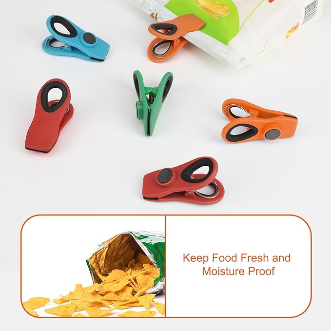 TACGEA Chip Clips, Magnetic Bag Clips with Air Tight Seal for Food Storage, 16 Pieces, Multicolor