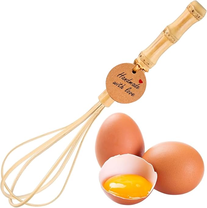 FHUMMYBT Handmade Bamboo Whisk, 10 Inch Uncoated Wooden Whisk for Cooking