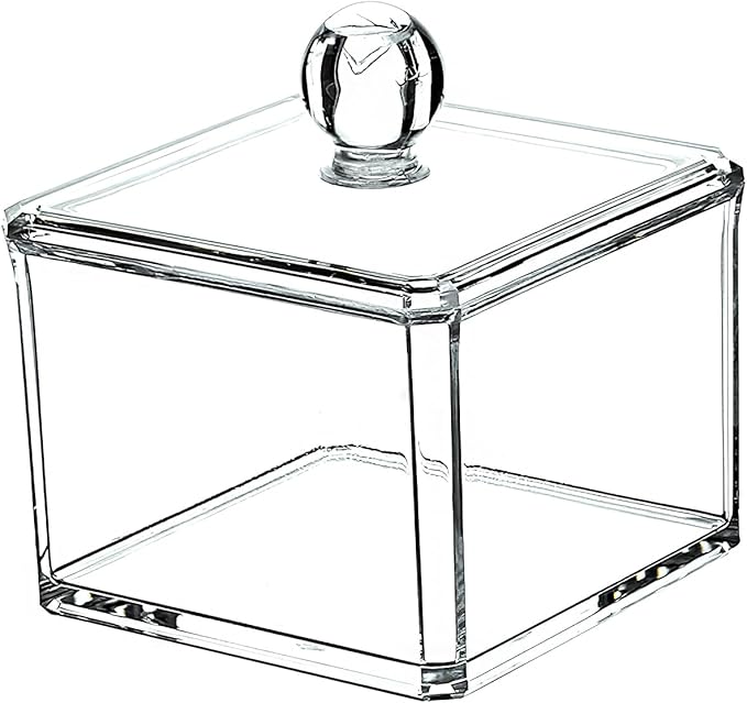 Stackable Square Acrylic Cotton Ball Holder Q-tip Holder Bathroom Swab Dispenser (Twin pack)