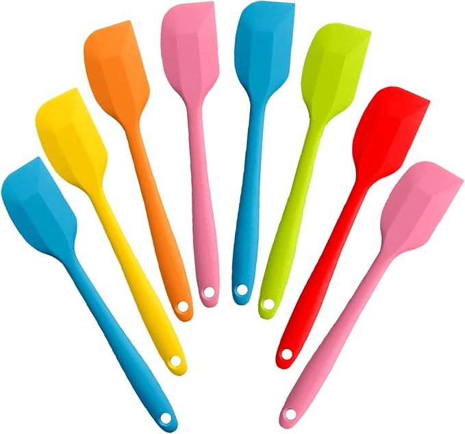 KAKAMINA Red Silicone Spatulas, 8 Pack 8.3 Inch, Sturdy Steel Core
