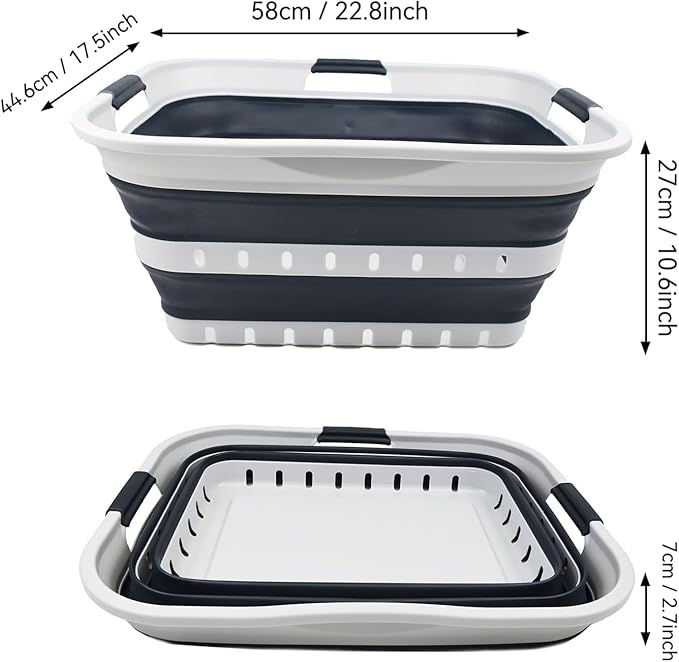 SAMMART 42L (11 gallon) Collapsible Plastic Laundry Basket - Foldable Pop Up Storage Container/Organizer - Space Saving Hamper/Basket (1, Grey/Slate Grey)