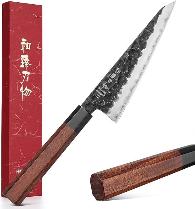 HEZHEN Santoku Knife, 7 Inches, 3 Layers Clad Steel Chef Knife,Professional Japanese Kitchen Knife for Chefs and Home Cooking,Wooden Octagonal Handle