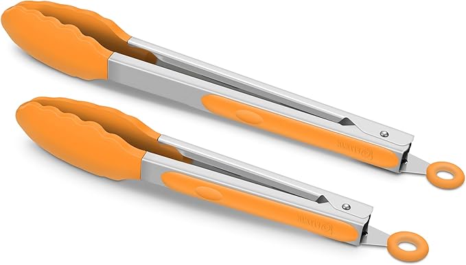 2 Pack Silicone Kitchen Tongs, 9 & 12 Inch, Stainless Steel, Purple
