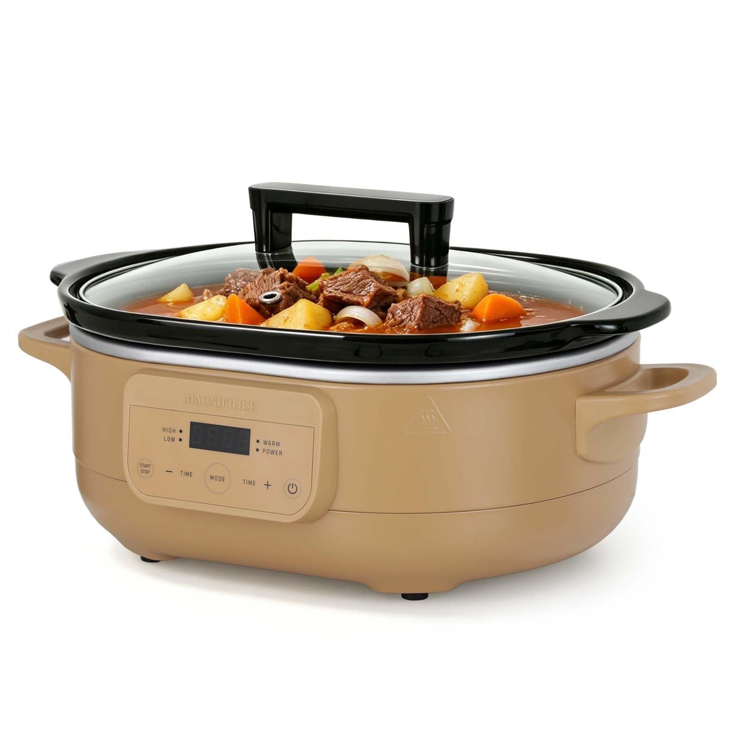 MAGNIFIQUE 6 Quart Programmable Slow Cooker Removable Healthy Nonstick Pot - Small Kitchen Appliance for Family Dinners - Serves 6+ People - Heat Settings: Keep Warm Brown Sugar