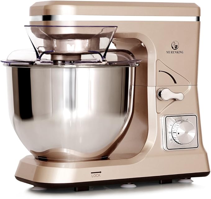 MURENKING Professional Stand Mixer, 6-Qt with Timer, MK37 500W 6-Speed Tilt-Head Food Electric Mixer Kitchen Machine,Plastic (Silver Blue)