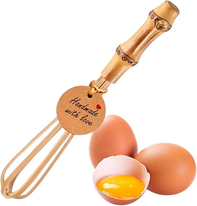 FHUMMYBT Handmade Bamboo Whisk, 10 Inch Uncoated Wooden Whisk for Cooking