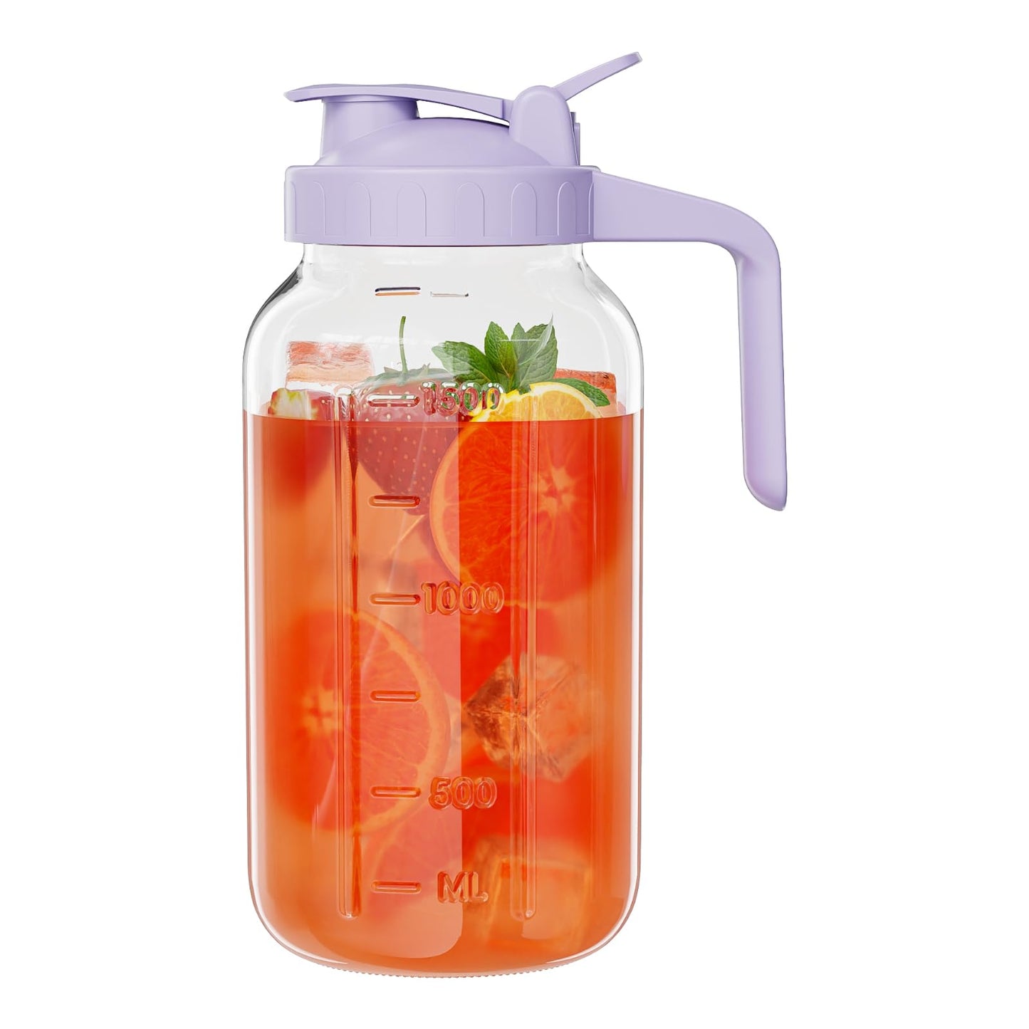 JunVpic Glass Pitcher with lid, 64 oz Wide Mouth Mason Jar