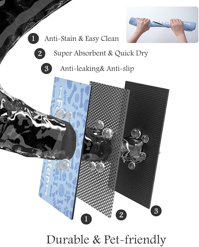 Pet Feeding Mat-Absorbent Dog Mat for Food and Water Bowl-No Stains Quick Dry Dog Water Dispenser Mat