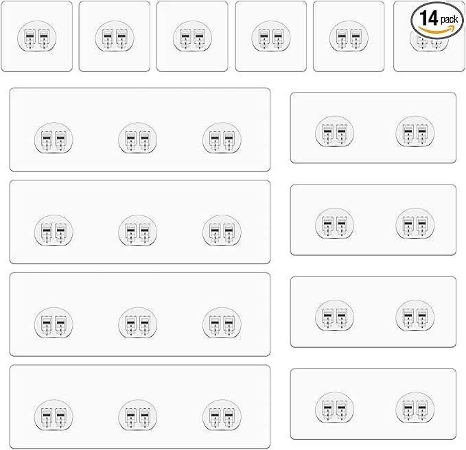 MIUTME 14-Pack Shower Caddy Adhesive Replacement, Strong Adhesive Hooks Strips,Transparent Shower Shelf Adhesion Stickers No Drilling,for Soap Holder, Bathroom Corner Shelves and Kitchen Racks
