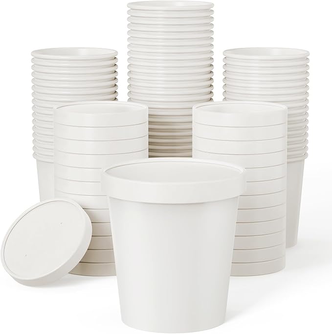 JOLLY PARTY 50pack 16oz Paper Soup Containers with Lids Disposable Food Cup