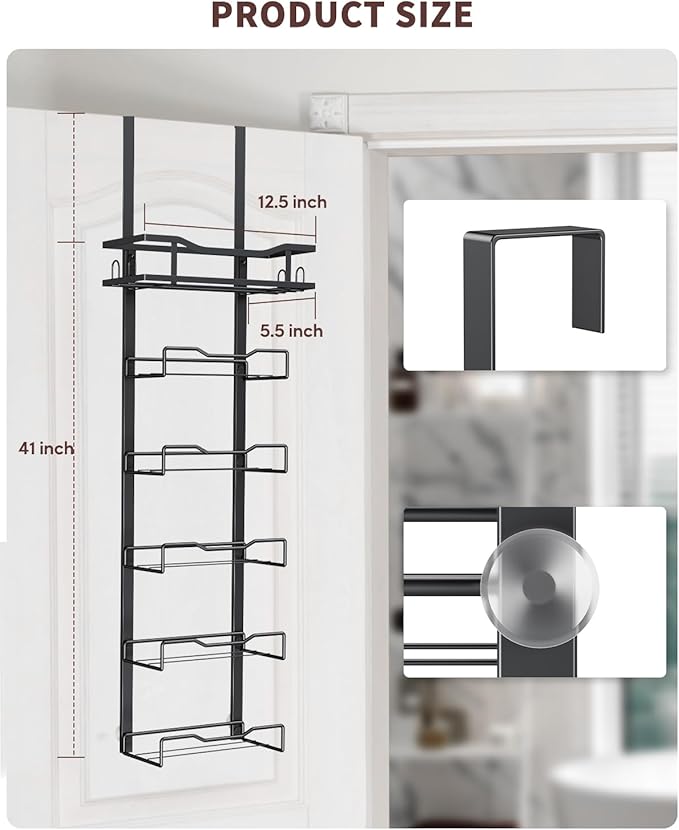 Hanging Towel Racks for Bathroom No Drill - 6-Tier Over The Door Bath Towel Storage Organizer for Small Bathrooms - Tiered Back of Door Towel Holder Hanger for Rolled Towels RV Camper Black
