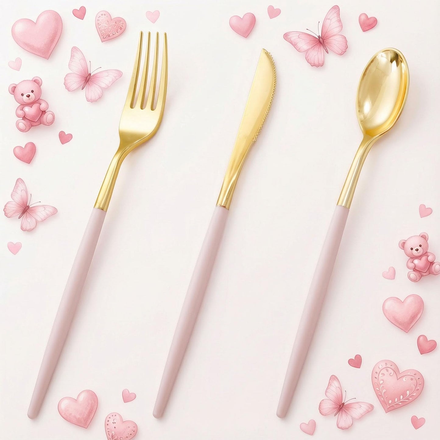 I00000 60 Pcs Black Plastic Cutlery Set, Gold Utensils with Black Handle