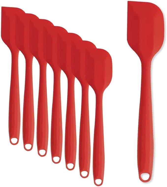 KAKAMINA Red Silicone Spatulas, 8 Pack 8.3 Inch, Sturdy Steel Core
