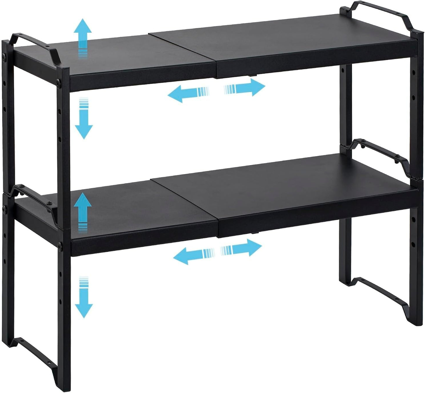 4 Pack Kitchen Cabinet Shelves Organizers, Kitchen Counter Storage Shelf Spice Rack, Expandable Length, Adjustable Height, Stackable, Sturdy 30LBS Bearing, Small Cupboard Tabletop Organizer Shelf Rack