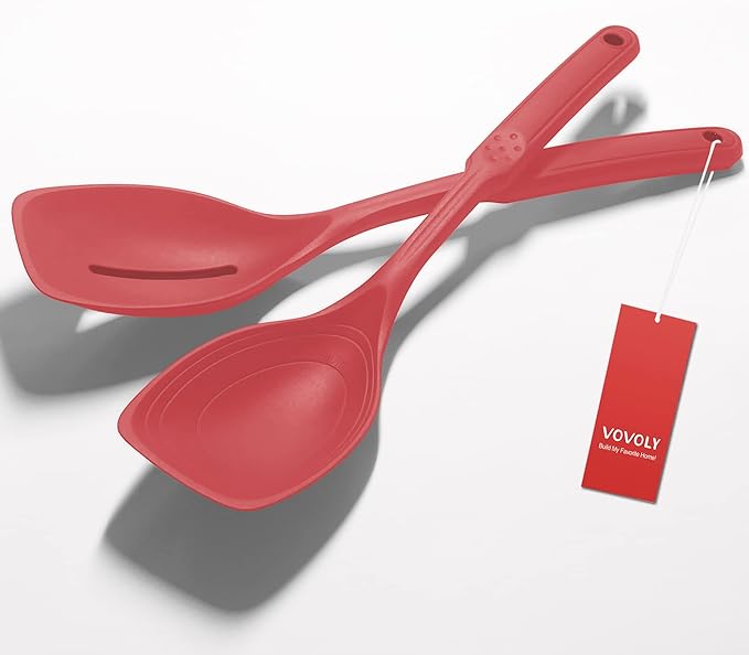 Large Silicone Cooking Spoon, Deep bowl & Measurement Mark, Solid, Teal