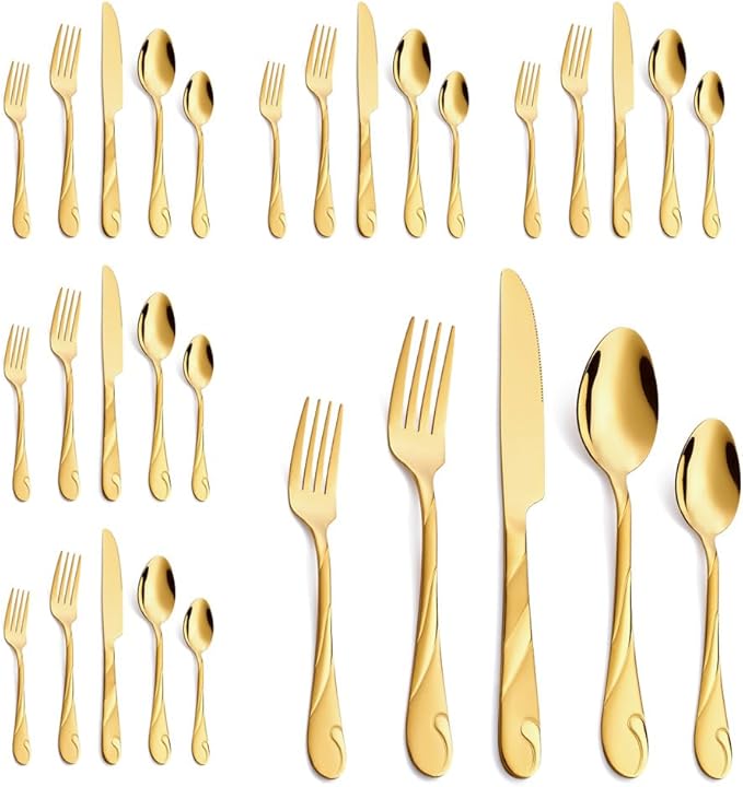 Seeshine Gold Stainless Steel Flatware Set for 8, 40-Piece Silverware Set