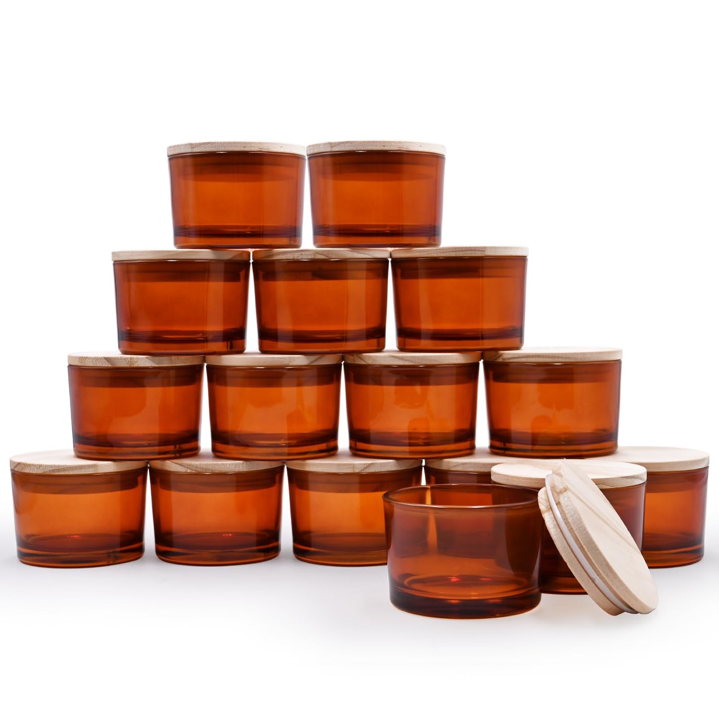 SHOWIN Thick Candle Jars for Making Candles 16 Pcs, 7 OZ Empty Jars with Wood Lids for Candle Making, Sample Container, Frosted White