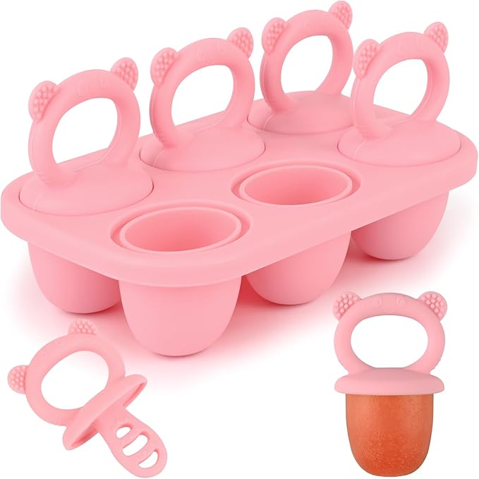 Sakolla Baby Popsicle Molds Mini 6-Cavity Silicone Ice Pop Mold with Sticks Breastmilk Popsicle Molds for Teething Relief Toddler Popsicle Mold for Ice Cream Frozen Yogurt and Fruit Juice (Red)