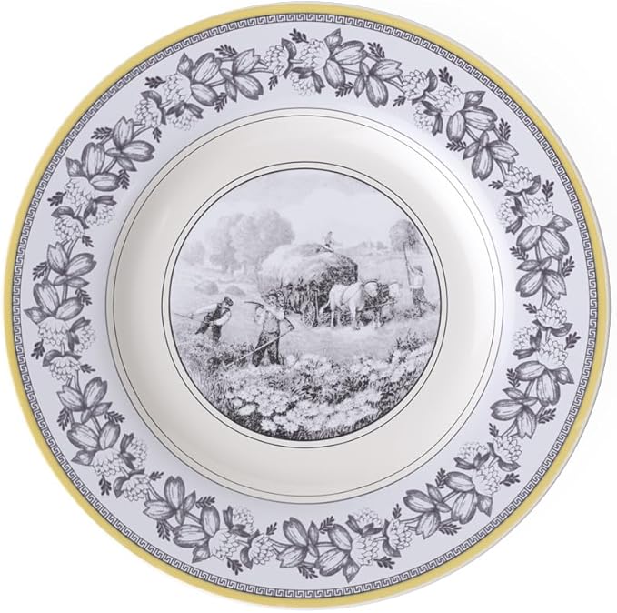 Villeroy & Boch Audun Ferme Dinner Plate, 10.75 in, Premium Porcelain, White/Grey/Yellow