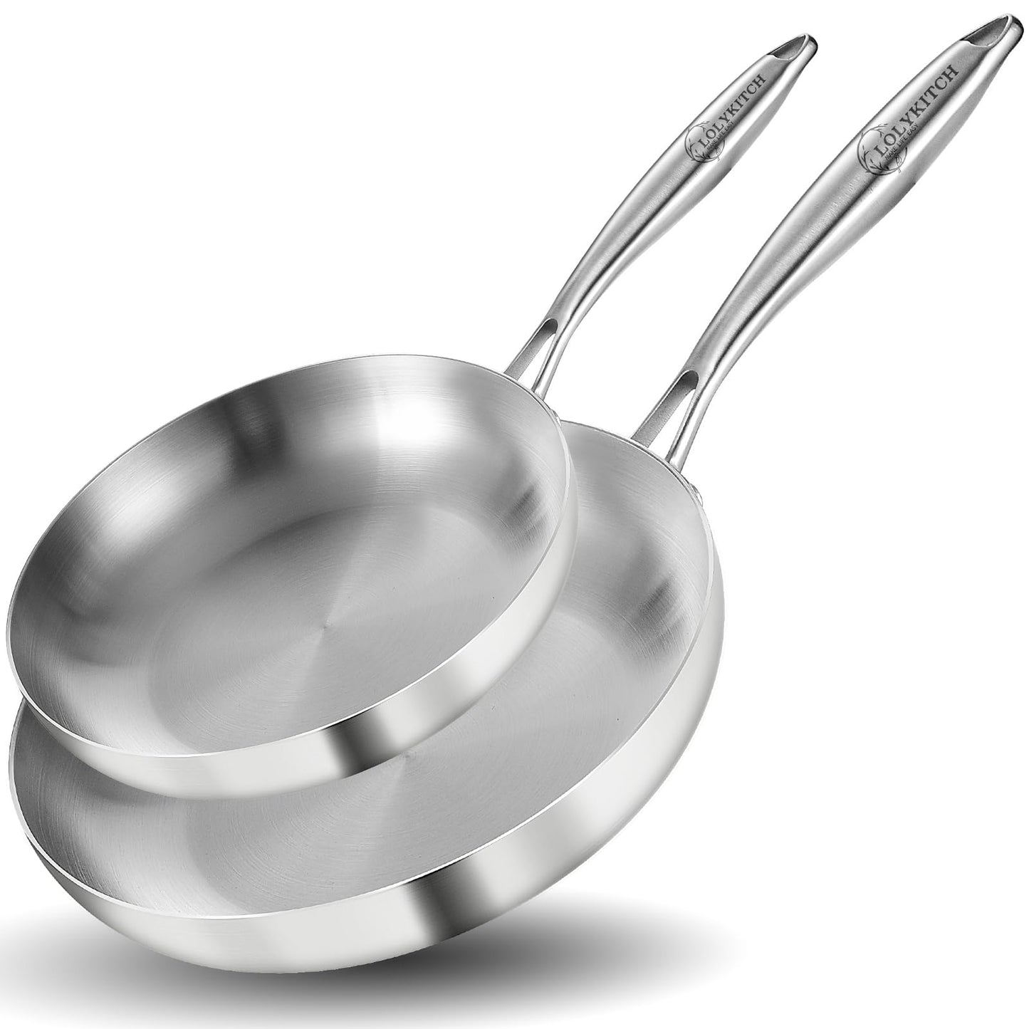 LOLYKITCH 9.5 Inch Small Stainless Steel Pan | Tri-Ply | PFOA & PTFE Free