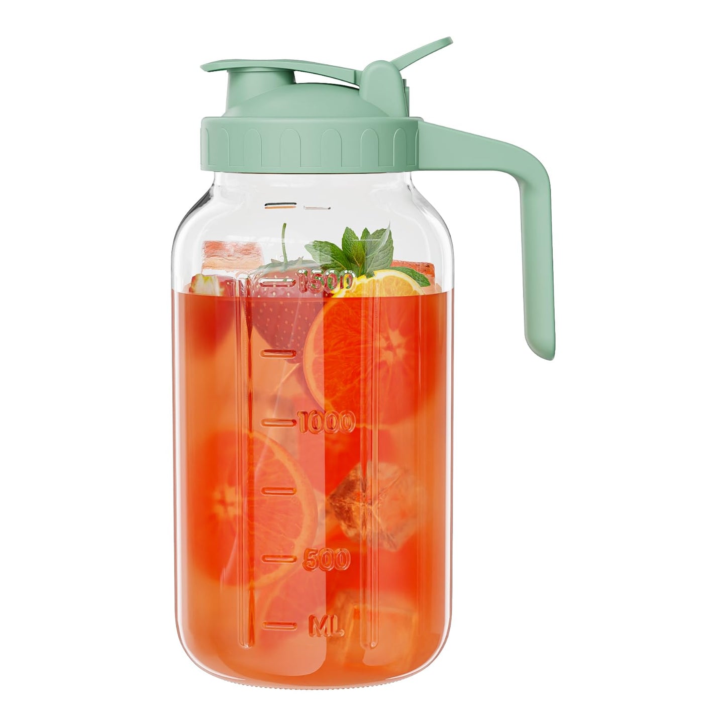 JunVpic Glass Pitcher with lid, 64 oz Wide Mouth Mason Jar