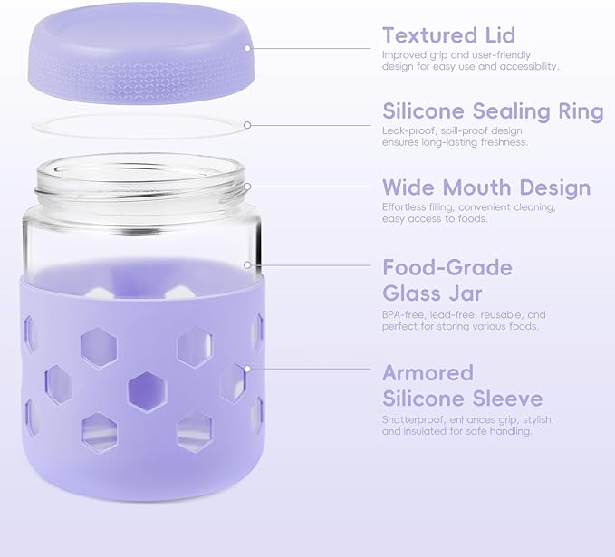 Gemice 8-Pack 16oz & 10oz Overnight Oats Containers with Lids & Silicone Sleeves, Glass Mason Jars with Airtight Lid, Wide Mouth Chia Seed Pudding Meal Prep Jar for Yogurt Berries Snack