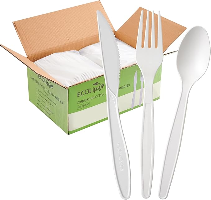 ECOLipak 150 Pack 7 Inch CPLA Disposable Compostable Spoons for Party